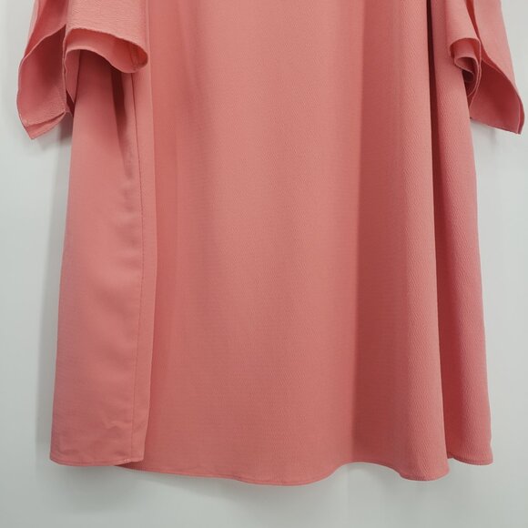 3/$25 Madison Cold Shoulder Shift Dress 2X Draped Cape Tiered Coral Orange - Picture 5 of 12